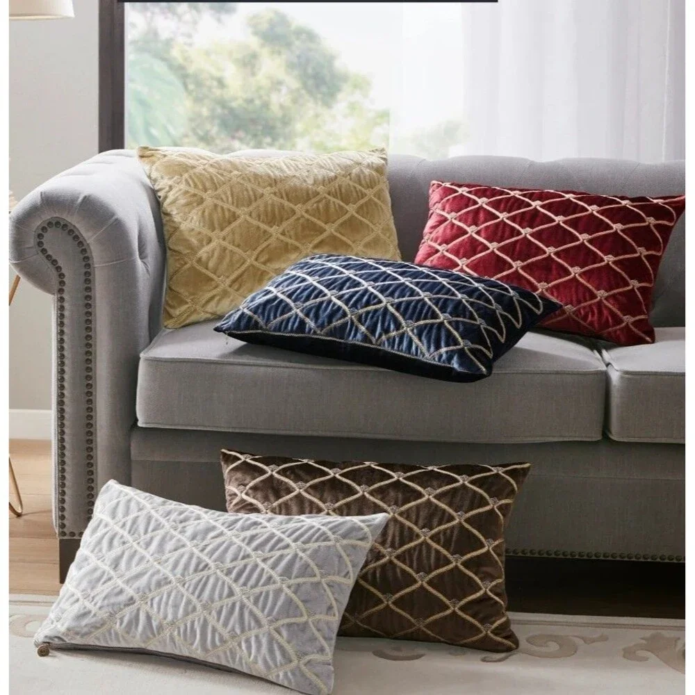 Croscill Aumont Luxury Decor Pillow • 22x15 Oblong Velvet Hand Beaded Accent